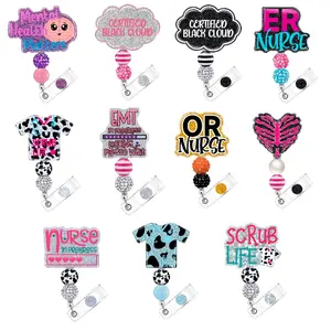 Funny Acrylic Nurse OR Badge Reel Retractable Badge Reels Holder ID Name Card Holder with Swivel Clip Nurse Accessories