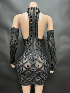 NOVANCE Produits à succès 2023 Robe de soirée sexy transparente scintillante avec des diamants noirs, robe moulante pour soirée - Product Image 5
