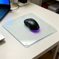 Tapis de souris en verre personnalisé par le fabricant, design cool, base en caoutchouc antidérapante, étanche, durable, en verre trempé pour tapis de souris