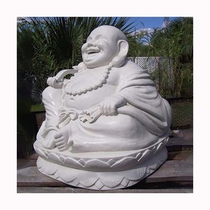 Décoration de jardin en gros bon marché fabriquée en usine Sculpture en pierre naturelle <span class=keywords><strong>Statue</strong></span> de <span class=keywords><strong>Bouddha</strong></span> riant en marbre blanc grandeur nature personnalisée - Product Image 3