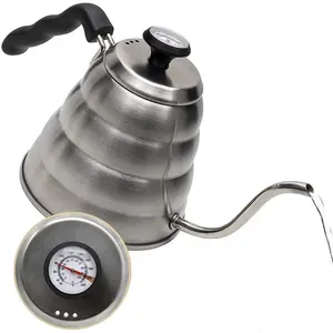 1L不锈钢流动鹅颈茶壶倒入内置温度计的咖啡滴水壶