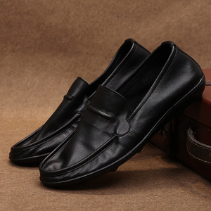 Mocassins en cuir véritable à bout rond, chaussures habillées pour hommes, chaussures de bureau, toutes saisons, douces, confortables, plates - Product Image 1