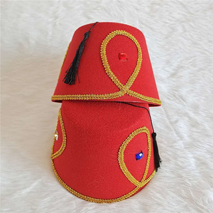 Pronto per la spedizione cappello arabo in feltro rosso <span class=keywords><strong>fez</strong></span> <span class=keywords><strong>turco</strong></span> cappello musulmano marocchino con nappa nera - Product Image 2