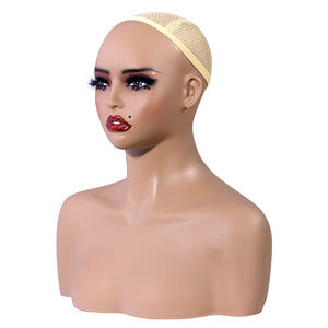 Tête de mannequin féminin réaliste pour l'affichage de perruques, support en PVC, taille plus, coque souple avec épaules, perçable - Product Image 2