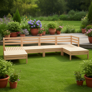 Set Lounge da Giardino Modulare in Legno di Pino Massiccio Naturale, Arredamento da Esterno per 6 Persone, Design Contemporaneo - Product Image 2