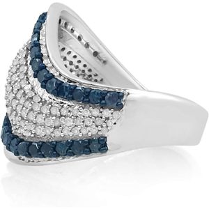 Bague Cocktail Ornaatis Wave 1,41 carats en diamants naturels blancs et bleus, pavé en argent sterling 925, bague statement pour femme - Product Image 2