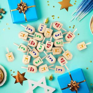 Juguete de escritorio para fiestas de Hanukkah transfronterizas, giróscopo de madera giratorio manual para interiores con estampado en caliente - Product Image 4