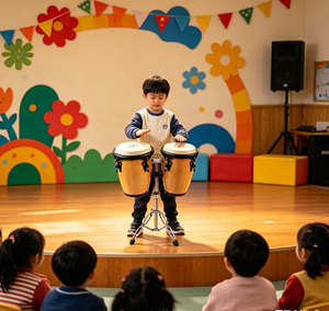 Instrument de percussion Orff, petit tambour conga de 8-9 pouces avec support, instrument de musique de performance pour enfants, haute qualité - Product Image 1