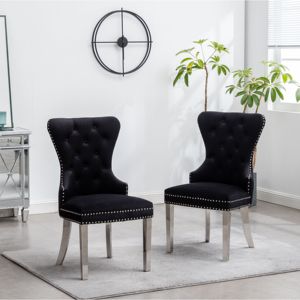 Ensemble de 2 chaises de salle à manger noires contemporaines DB Montura en velours capitonné avec garniture à tête de clou - Product Image 1