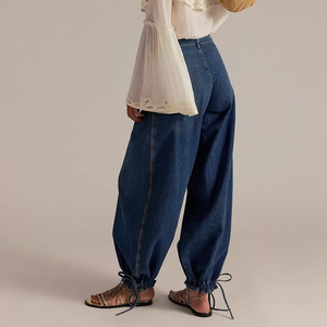 Y2K Streetwear Acid Wash Baggy <strong>Denim</strong> Jeans <strong>Women</strong> High Elastic Waist Drawstring Cuffed Cargo Pants Vintage Loose Wide Leg <strong>Joggers</strong> - Product Image 5