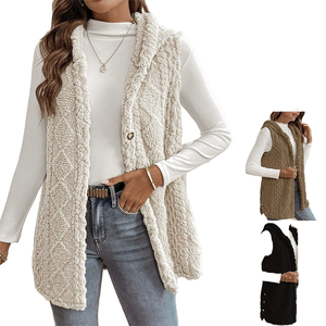 <span class=keywords><strong>Chaleco</strong></span> de Punto Largo, Transpirable, Ecológico, para Otoño e Invierno, para <span class=keywords><strong>Mujer</strong></span>, de Doble Cara, Felpa, Casual, con Cuello en V y un Solo Botón - Product Image 1