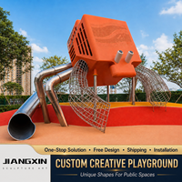 Estructura de Juego para Patio Exterior con Tobogán de Acero Inoxidable en Forma de Cangrejo de Dibujos Animados y Red de Escalada para Parque Público