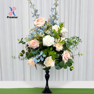 Arreglo Floral Artificial en Pedestal para Boda, Color Azul Pastel Soñador, Estilo Champán, para Primavera, al Aire Libre - Product Image 1