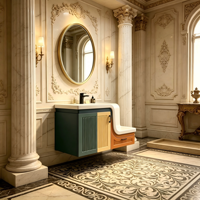 Meubles-lavabos de salle de bain en pierre frittée personnalisables avec double vasque en pierre frittée pour interaction parent-enfant