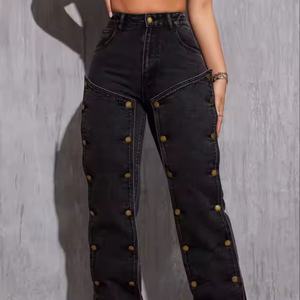 Nouveau design, jean large pour femme de haute qualité, style streetwear hip-hop, délavé à l'acide, avec patchs, taille haute, coupe baggy - Product Image 2