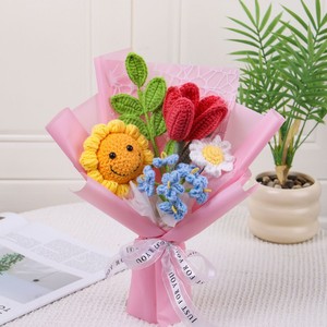 Handmade Knitted Sunflower Knitted <b>Flower</b> Bouquet Gift Handmade Crochet <b>Artificial</b> <b>Flower</b> - Product Image 4