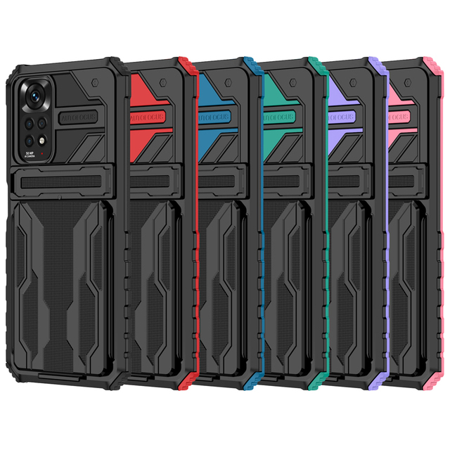 For Redmi Note 11 4G 11S SE Note11 Pro Plus Back Cover Slide Card Slot Holder Retractable Kickstand Coque For Xiaomi Phone Case