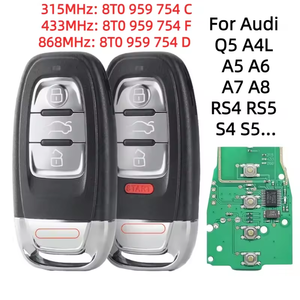 Clé de voiture à distance pour Audi S6 Q5 A6L A4 A5 A7 <span class=keywords><strong>315</strong></span>/433/868Mhz FCCID 754J 754D/<span class=keywords><strong>H</strong></span>/F/C/B sans logo lame non coupée - Product Image 1
