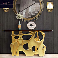 Table console d'entrée élégante et luxueuse en métal, sensation haut de gamme, design moderne, construction en bois massif, aspect saisissant