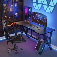 Escritorio Gamer Negro Económico en Oferta, Mesa de Juego de Fibra de Carbono Metálica con LED para Oficina en Casa, Resistente para Dormitorio o Sala de Estar