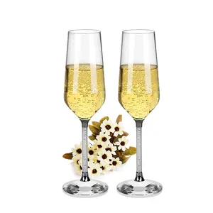 Vasos de cristal delicados con diseño de diamantes, Copas de champán con vástago largo y borde dorado, regalo de Navidad, 260ml