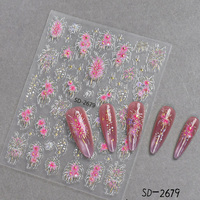 Nouveaux autocollants pour ongles 2026, motifs feux d'artifice colorés (rouge, rose, bleu), breloques décoratives pour manucure