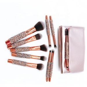 Juego de cara de oro rosa brillante para San Valentín, etiqueta privada personalizada, haga su propia marca, brocha de maquillaje con mango de perla y cristal rosa - Product Image 3