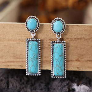 Pendientes Rectangulares Minimalistas con Colgante de Turquesa Geométrica de Lujo, Joyería Fina Elegante para Mujer, Venta al Por Mayor - Product Image 3