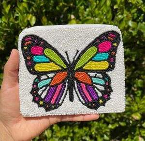 Portefeuille perlé motif papillon, design le plus vendu, pochettes à monnaie perlées, pochette artisanale pour pièces de monnaie et voyages, disponible en plusieurs modèles. - Product Image 3