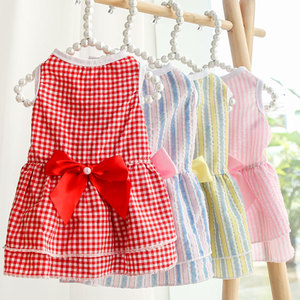 Dog Dress With Bow Plaid Summer Pet <b>Clothes</b> <b>For</b> Small Dogs <b>Cats</b> Pomeranian - Product Image 1