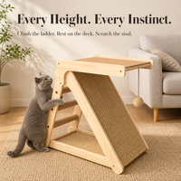 Arbre à chat avec plateforme d'observation, griffoir en sisal à double surface, échelle à cordes inclinée pour l'escalade, en bois de pin naturel