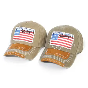 FF916 여성 남성 조정 미국 국기 씻어 고민 야구 모자 빈티지 미국 국기 패치 아빠 모자