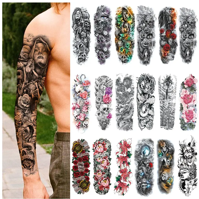 Wholesale Large Size Waterproof Body Tatoo Stickers Full Sleeve Arm Long Lasting Fake Temporary Tattoos For Men