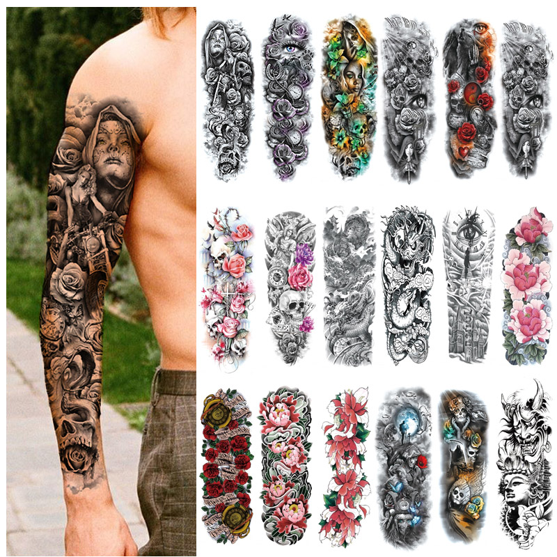 Wholesale Large Size Waterproof Body Tatoo Stickers Full Sleeve Arm Long Lasting Fake Temporary Tattoos For Men