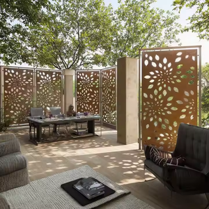 Divisor Plegable de Acero Corten Estilo Art Deco, Pantalla de Privacidad Exterior de Metal Cortada con Láser, Personalizable, Hecho en China - Product Image 5