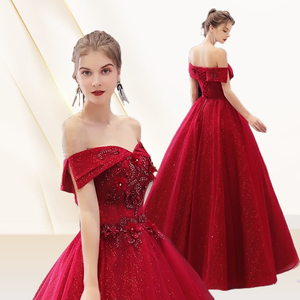 Nuevo Diseño Elegante Vestido de Novia Rojo Vino, Vestido de Novia de Un Solo Hombro, Vestido de Novia Bordado, Vestido de Noche Estilo Princesa - Product Image 1