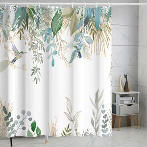 Rideau <span class=keywords><strong>de</strong></span> douche vert eucalyptus aquarelle plante feuilles décor <span class=keywords><strong>de</strong></span> <span class=keywords><strong>salle</strong></span> <span class=keywords><strong>de</strong></span> <span class=keywords><strong>bain</strong></span> rideau <span class=keywords><strong>de</strong></span> douche en tissu imperméable ensemble <span class=keywords><strong>avec</strong></span> crochets - Product Image 2