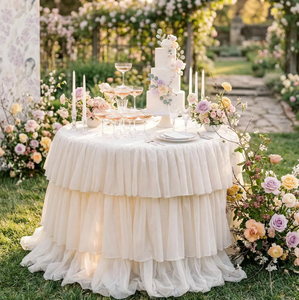 Elegante Copritavolo Rotondo a Strati, Raffinata Tovaglia a Tre Strati con Volant per Matrimoni, Feste e Banchetti - Product Image 4