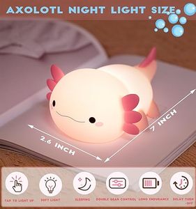 <span class=keywords><strong>Veilleuse</strong></span> Axolotl Mignonne en Silicone à Intensité Réglable, Lampe de Chevet Rechargeable Adorable pour Enfants - Product Image 2