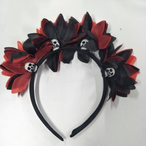 Diadema de <span class=keywords><strong>esqueleto</strong></span> para mujer de Halloween, diadema de flores moradas negras con diamantes de imitación para niñas, niños y adultos - Product Image 1
