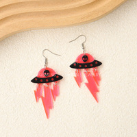 Boucles d'oreilles Halloween OVNI en acrylique, design extraterrestre, pompons scintillants, accessoires d'oreille uniques, amusants et mignons, style européen-américain, modèle femme