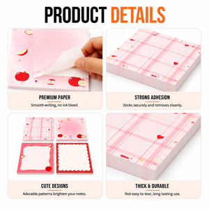 Bonitas notas adhesivas con diseño de manzana y corazón, blocs de notas autoadhesivos, duraderos y extraíbles para la escuela, la oficina y la organización diaria. - Product Image 2