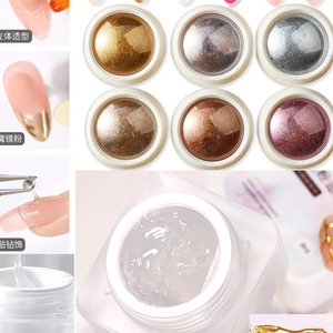 6 pièces poudre miroir + 5ml semi-solide miroir magique Chrome poudre modèle Gel Kit Nail Art Gel adhésif gem-s colle tremper Gel UV - Product Image 2