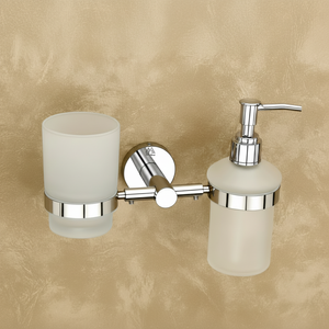 Dispensador de loción de vidrio con soporte para cepillo de dientes, organizador de baño moderno montado en la pared, venta al por mayor, hoteles y hogares - Product Image 1