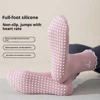 Chaussettes de yoga pour femmes, mi-mollet, antidérapantes, en mélange de coton, pour Pilates et fitness, avec broderie de nœud en dentelle