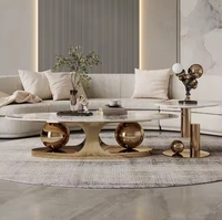Ensemble table basse moderne dorée de luxe au design italien, mobilier de maison avec plateau en marbre, table centrale extensible pour le salon