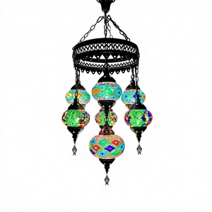 Lampadario Decorativo in Ferro Stile Bohémien per Ristorante, Soggiorno, Sala da Pranzo, Hotel, B&B, Bar, Caffè - Vetro Nero LED - Product Image 1