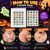 Patch anti-acné lumineux festif pour Halloween, en forme de fantôme et de chauve-souris, idéal comme cadeau de fête, OEM