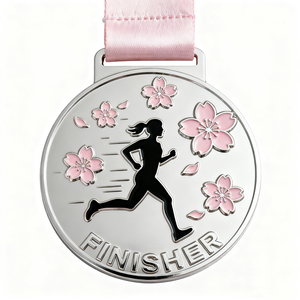 Thiết Kế Hoa Anh Đào Cánh Hoa Màu Sắc Mềm Mại Men Đầy Chạy Huy Chương Round Shape Finisher Marathon Kim Loại Huy Chương Cho Mùa Xuân Chạy - Product Image 4