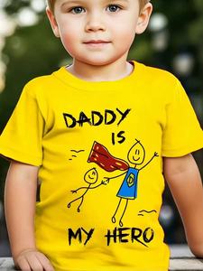 T-Shirt à col rond pour enfants, 100% coton, tenue pour la fête des pères, dessin animé papa est <span class=keywords><strong>mon</strong></span> <span class=keywords><strong>héros</strong></span>, hauts mignons pour bébés en bas âge - Product Image 5